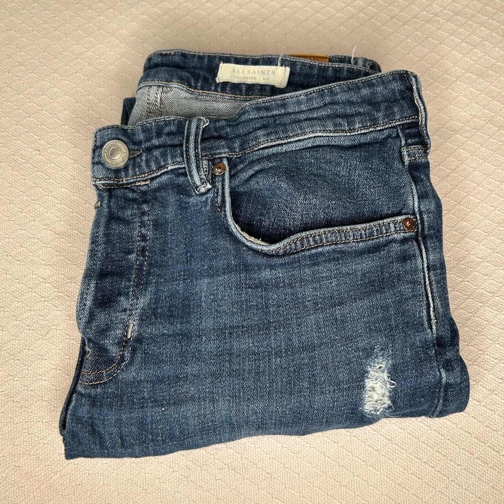 All Saints Men's Cigarette Jeans, Blue, 31 W, 30 L